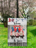 July 4th Garden Flag with Personalized Gnome Design - 12 x 18 Inches Customizable with Family Name - Holiday Decor for Your Garden