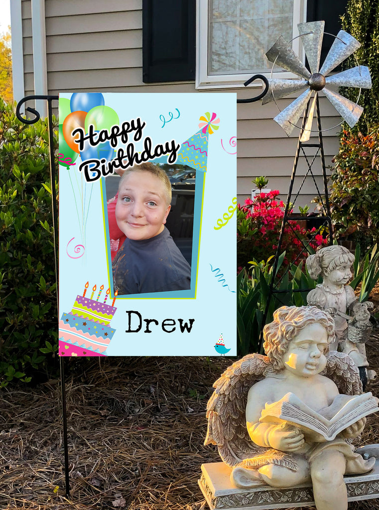 Personalized Happy Birthday Garden Flag - Custom Party Celebration Flag - Customizable