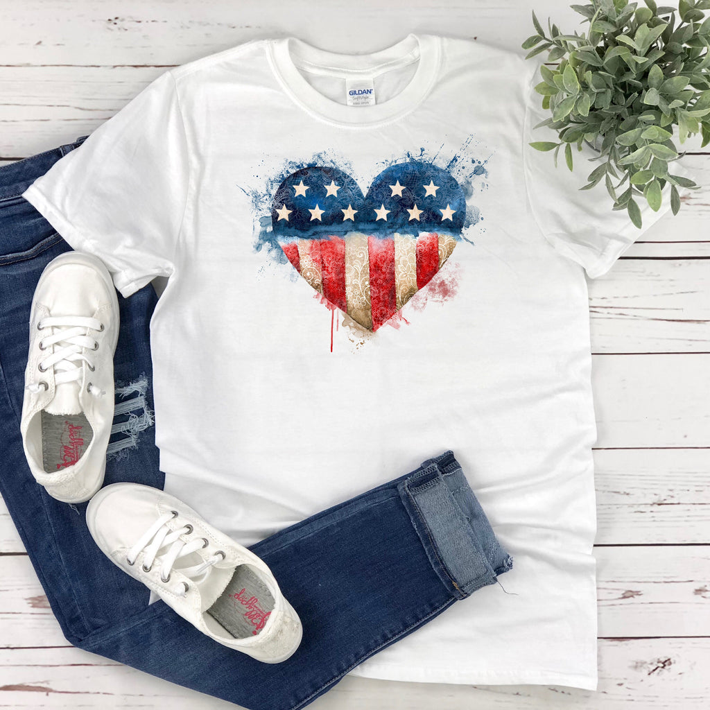 Patriotic America T-Shirt  July 4th Independence Day Shirt for Women Plus Size  Ladies Holiday Tee