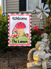 Custom Welcome Garden Flag - Personalized Gnome Design - 12 x 18 Family Name - Summer Decor