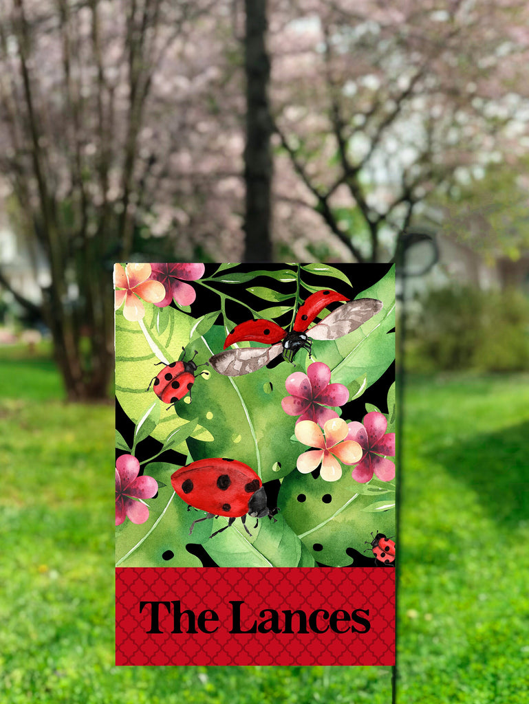 Personalized Ladybug Garden Flag - Custom Family Name 12x18 Summer Decor