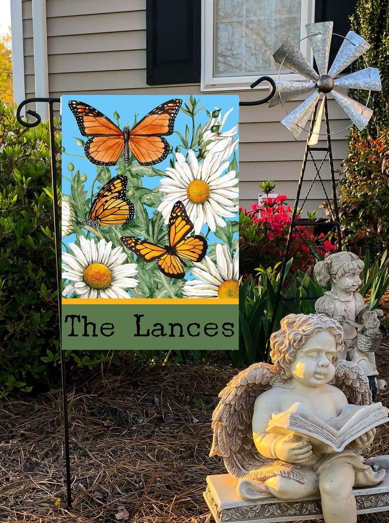 Custom Personalized Garden Flag - Butterfly Welcome Design - 12x18 - Family Name - Summer Dcor