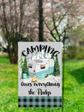 Personalized 12x18 Camper Garden Flag with Family Name  Happy Camper Design