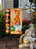 Customizable Welcome Garden Flag - Fall Design with Family Name and Gnome - 12x18 Inches