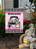 Personalized Welcome Gnome Fall Garden Flag  Custom 12x18 Family Name  Pink Design