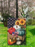 Welcome Fall Garden Flag  American Pumpkin Design  12 x 18 Inches  USA Theme  Autumn Outdoor Decor