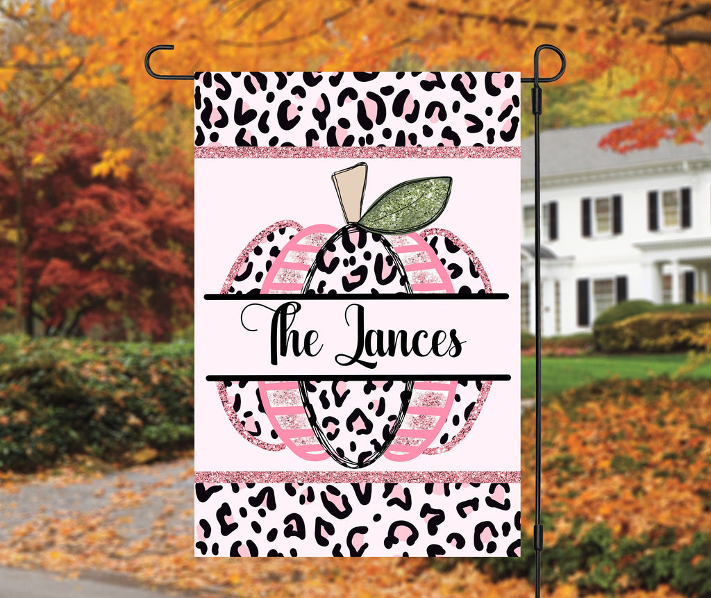 Personalized Fall Floral Garden Flag - 12x18  Welcome Pink Pumpkin Design