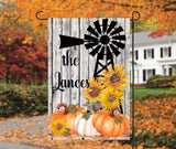 Personalized Fall Welcome Garden Flag  Sunflower Pumpkin 12x18  Custom Welcome Flag