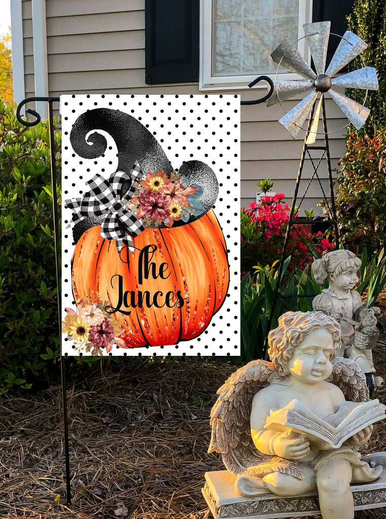 Personalized Halloween Garden Flag  12x18 Custom Flag with Witch Design and Family Name  Festive Outdoor Decoration
