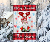 Personalized Christmas Gnome Garden Flag - 12x18 - Custom Family Name - Holiday Decor