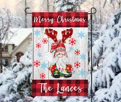 Personalized Christmas Gnome Garden Flag - 12x18 - Custom Family Name - Holiday Decor