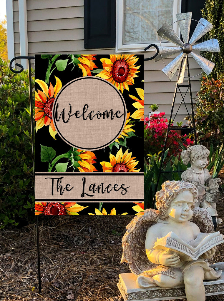 Custom Sunflower Welcome Garden Flag  Personalized 12x18 Family Name  Gift for Gardeners