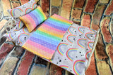 18 in Rainbow Doll Bedding Set for Girls  Doll Mattress Blanket Perfect Gifts for Baby Dolls or Pet Bed