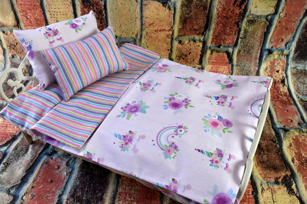 18 20 inch Doll Bedding - Purple Unicorn Print for Girls Baby Doll or Pet Dog Bed