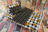 Sunflower Buffalo Check Doll Bedding Set for 18" Dolls | Mattress Blanket and Pillows | Perfect Birthday or Christmas Gift