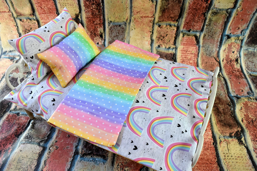 18 in Rainbow Doll Bedding Set for Girls  Doll Mattress Blanket Perfect Gifts for Baby Dolls or Pet Bed