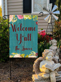 Personalized Welcome Garden Flag  Custom Family Name  12 x 18  Yall Design