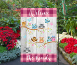Personalized Garden Flag - Welcome Owls - Custom Family Name - Spring Dcor - 12x18 Inches