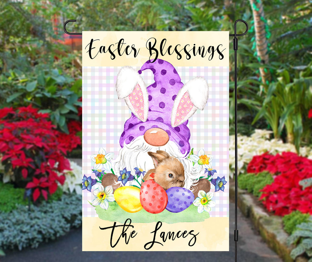 Personalized Easter Garden Flag with Custom Family Name - 12x18 Bunny Garden Flag