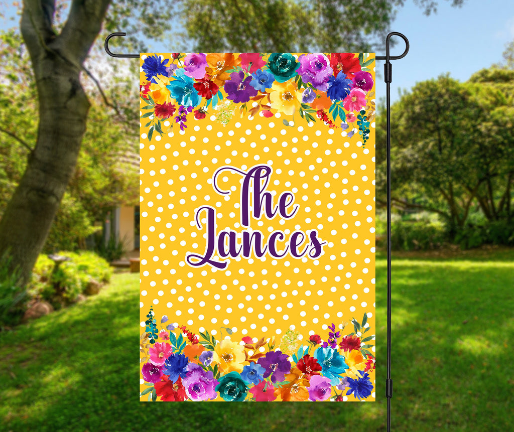 Personalized Welcome Garden Flag - Floral Design - Custom Family Name - 12x18 Spring Decor
