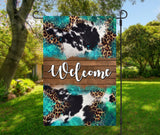 Custom Welcome Garden Flag  Western Cowhide  Leopard Print  12 x 18 Summer Decor