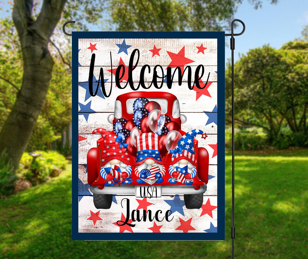 Custom Personalized Gnome Garden Flag - Welcome Your Guests with this 12x18 Family Name Summer Flag