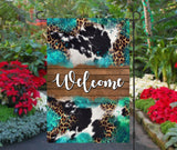 Custom Welcome Garden Flag  Western Cowhide  Leopard Print  12 x 18 Summer Decor