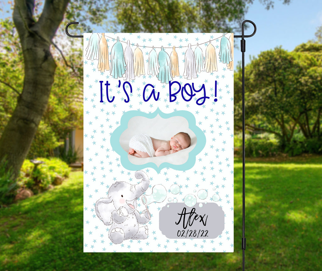 Personalized Baby Garden Flag  Custom Birth Announcement 12x18  Celebration Photo Design