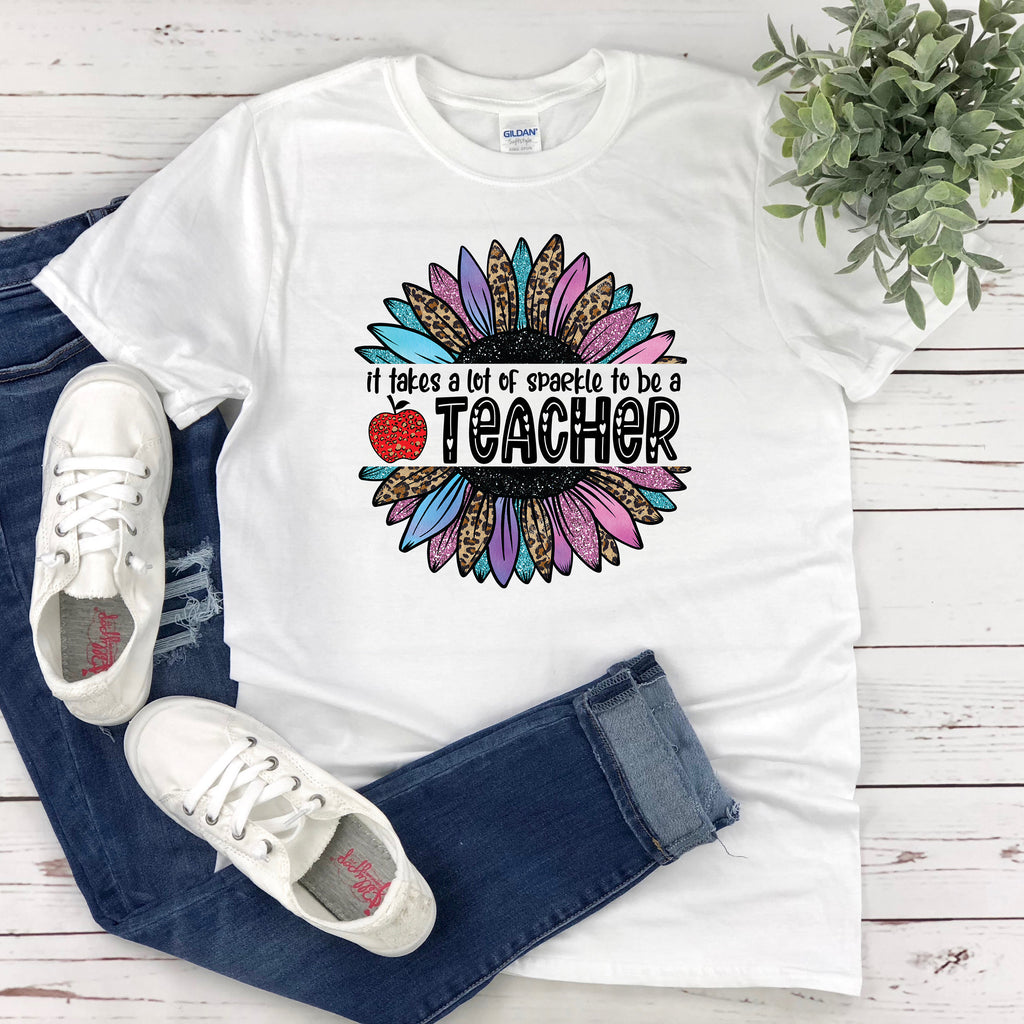 Teacher T-Shirt  Sparkle Flower Design  Plus Size Womens Shirt for Back to School  Teachers Gift