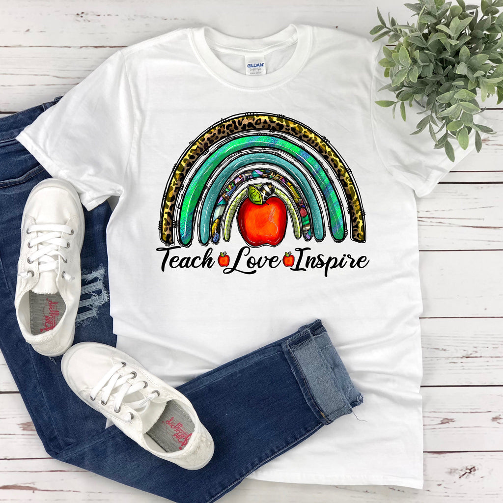 Teacher Love Inspire  Rainbow Back to School T-shirt for Plus Size Women  Ladies Tee