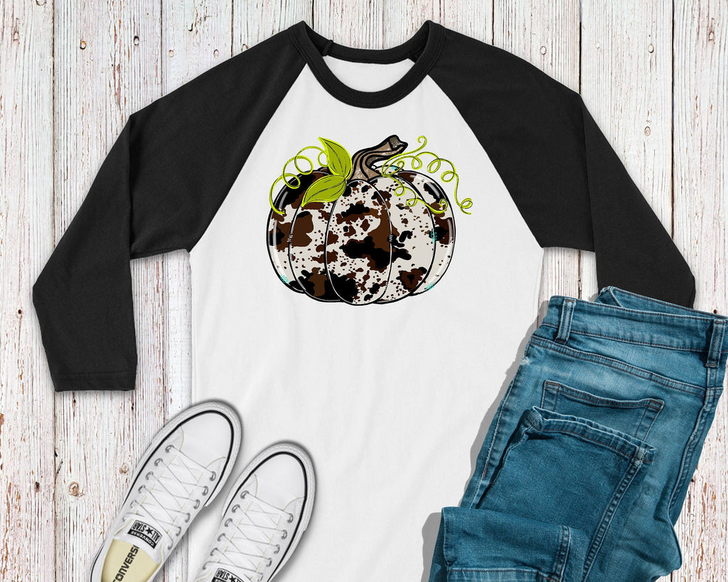 Cute Cow Print Fall Shirt  Plus Size Ladies Top  Pumpkin Design  Gift for Her