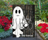 Personalized Halloween Garden Flag  Custom 12x18 Welcome Flag with Family Name  Hey Boo Design