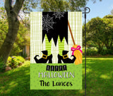 Personalized Halloween Witch Garden Flag  12x18 Welcome  Family Name Flag  Customized Outdoor Decoration