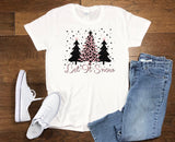 Womens Plus Size Pink Holiday Shirt  Let It Snow Trees Design