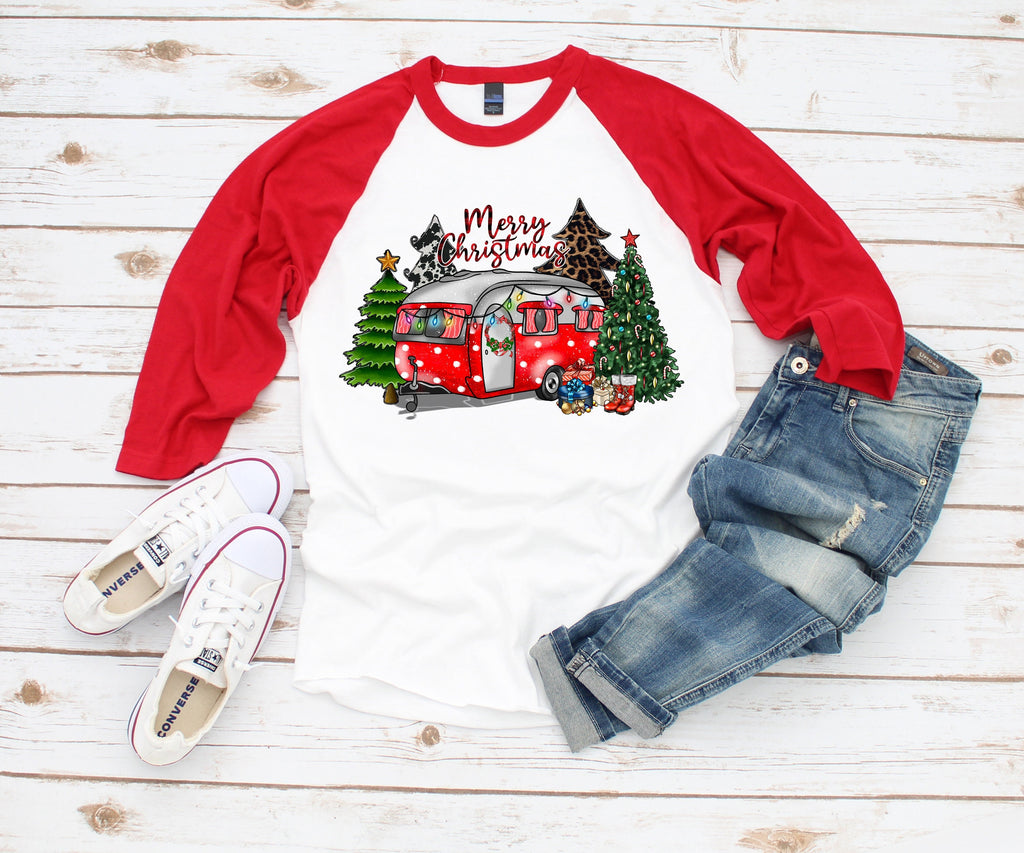 Merry Christmas Camper Womens Plus Size Shirt - Holiday and Christmas Camper Design