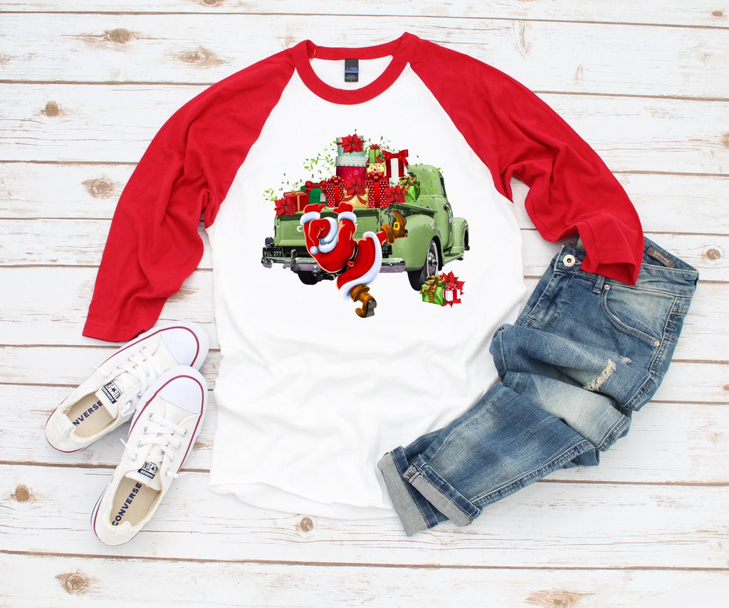Christmas Santa Truck Womens Plus Size Holiday Shirt