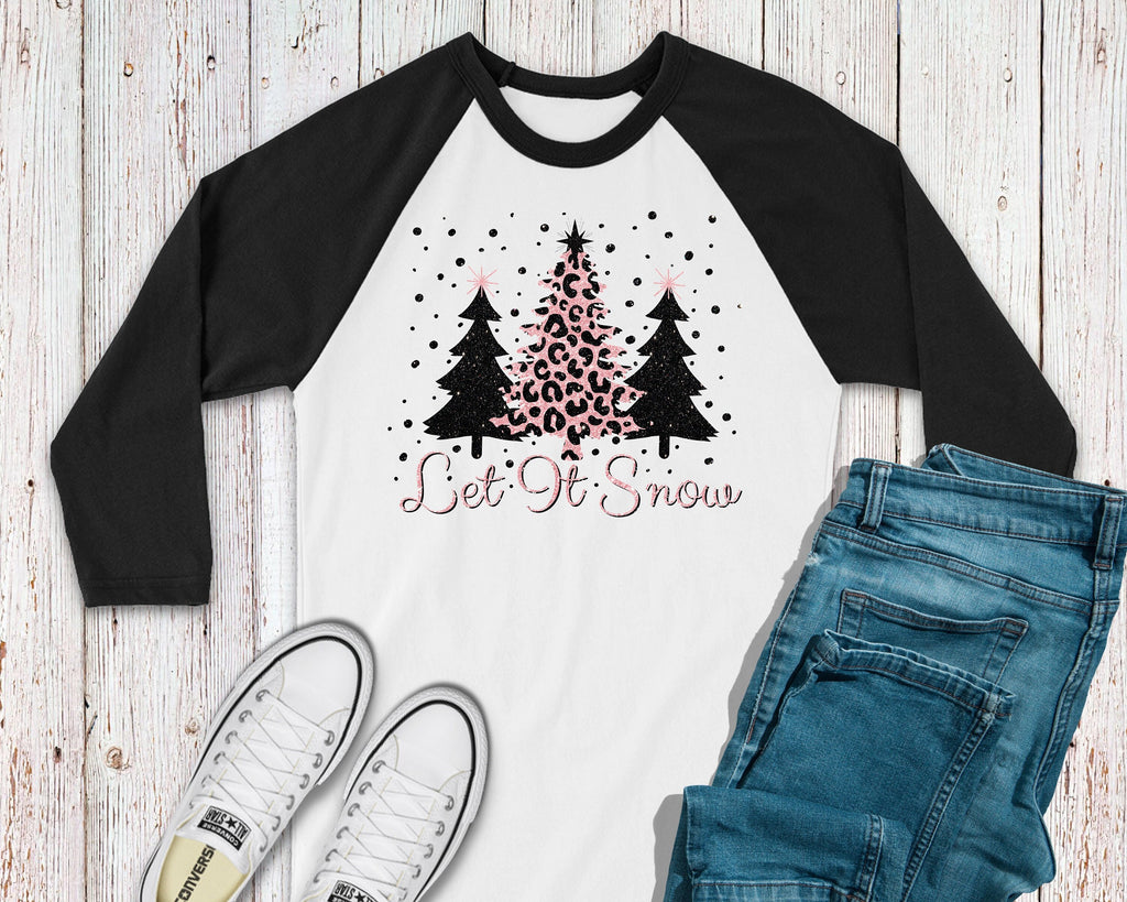 Womens Plus Size Pink Holiday Shirt  Let It Snow Trees Design