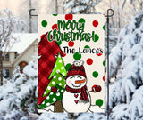 Personalized Christmas Snowman Garden Flag with Family Name - 12x18 Holiday Custom Flag