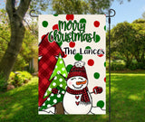 Personalized Christmas Snowman Garden Flag with Family Name - 12x18 Holiday Custom Flag