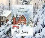 Personalized Christmas Garden Flag  Farm Theme  Custom Family Name  12x18  Holiday Decor