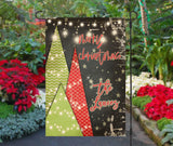 Christmas Garden Flag  Retro Style  Personalized  12x18 Size  Family Name  Festive Trees