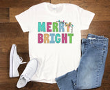 Merry and Bright Holiday Shirt for Women  Plus Size Christmas Tee  Festive Ladies Top