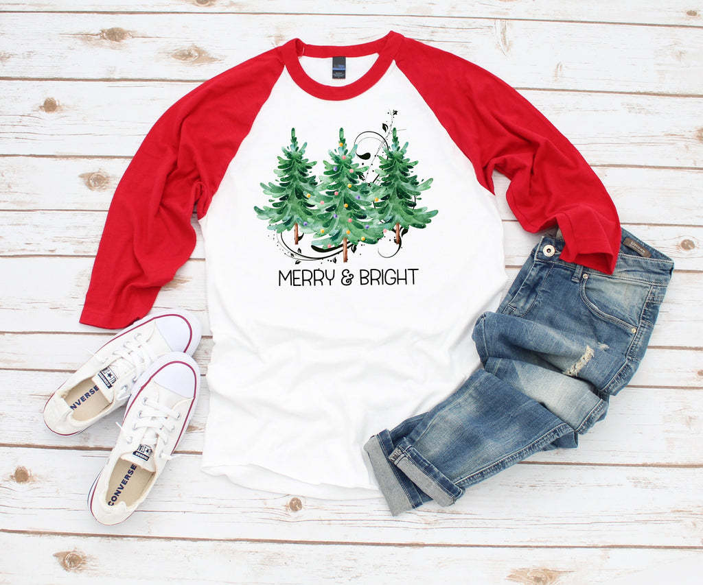 Christmas Tree Womens Holiday Shirt Plus Size Ladies Merry  Bright
