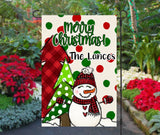 Personalized Christmas Snowman Garden Flag with Family Name - 12x18 Holiday Custom Flag