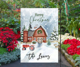 Personalized Christmas Garden Flag  Farm Theme  Custom Family Name  12x18  Holiday Decor