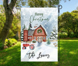 Personalized Christmas Garden Flag  Farm Theme  Custom Family Name  12x18  Holiday Decor