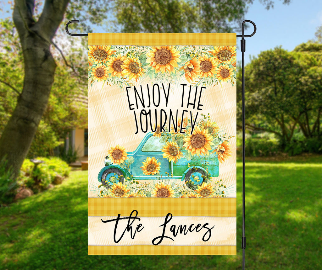 Custom Summer Garden Flag - Personalized Welcome Flag - 12 x 18 inches - Enjoy the Journey Design