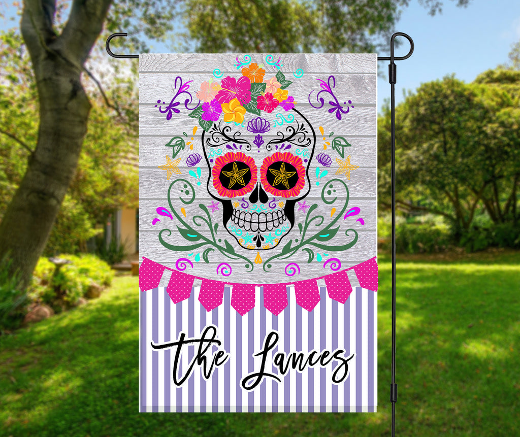 Personalized Sugar Skull Garden Flag - Welcome - Custom - 12x18 - Gift Idea