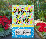 Personalized Welcome Yall Garden Flag - Lemons - 12x18 - Summer Garden Dcor