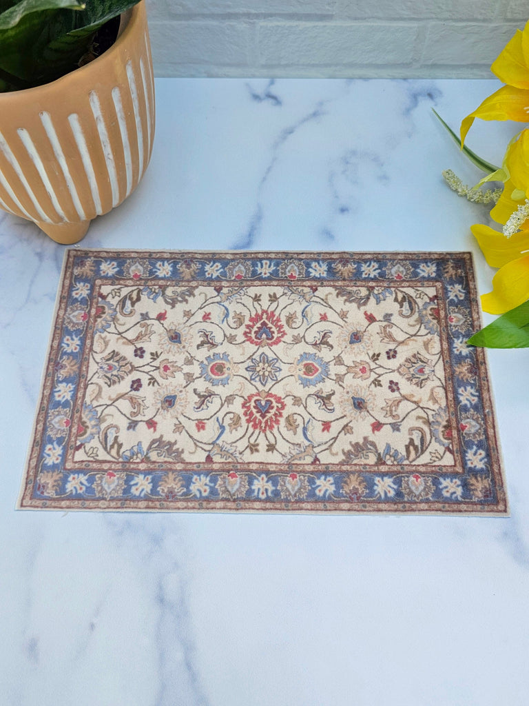 Miniature Oriental Rug for Dollhouse Decor  9 x 6  Printed Fabric  Dollhouse Rug